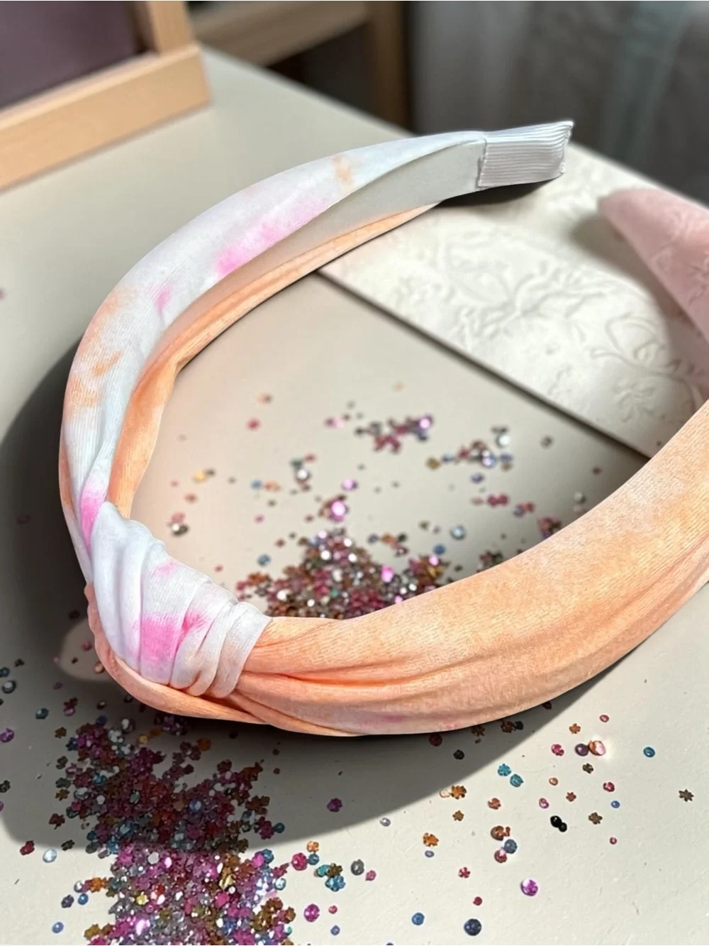 Handmade Girls Tie Dye Top Knot Headband Orange Pink Pastel Summer Hair Access
